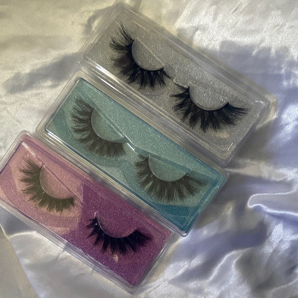 False Eyelash Trio Set — Black Lashes in Silver, Teal, and Purple Cases